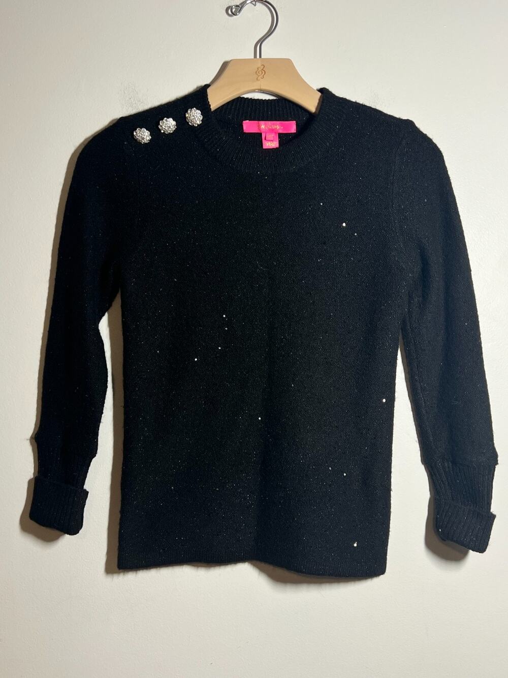 Lilly Pulitzer EUC Black Sequin Morgen Jewel Rhinestone Pullover Sweater XXS